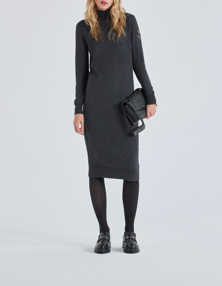 Vestido jersey gris punto cuello chimenea mujer-2