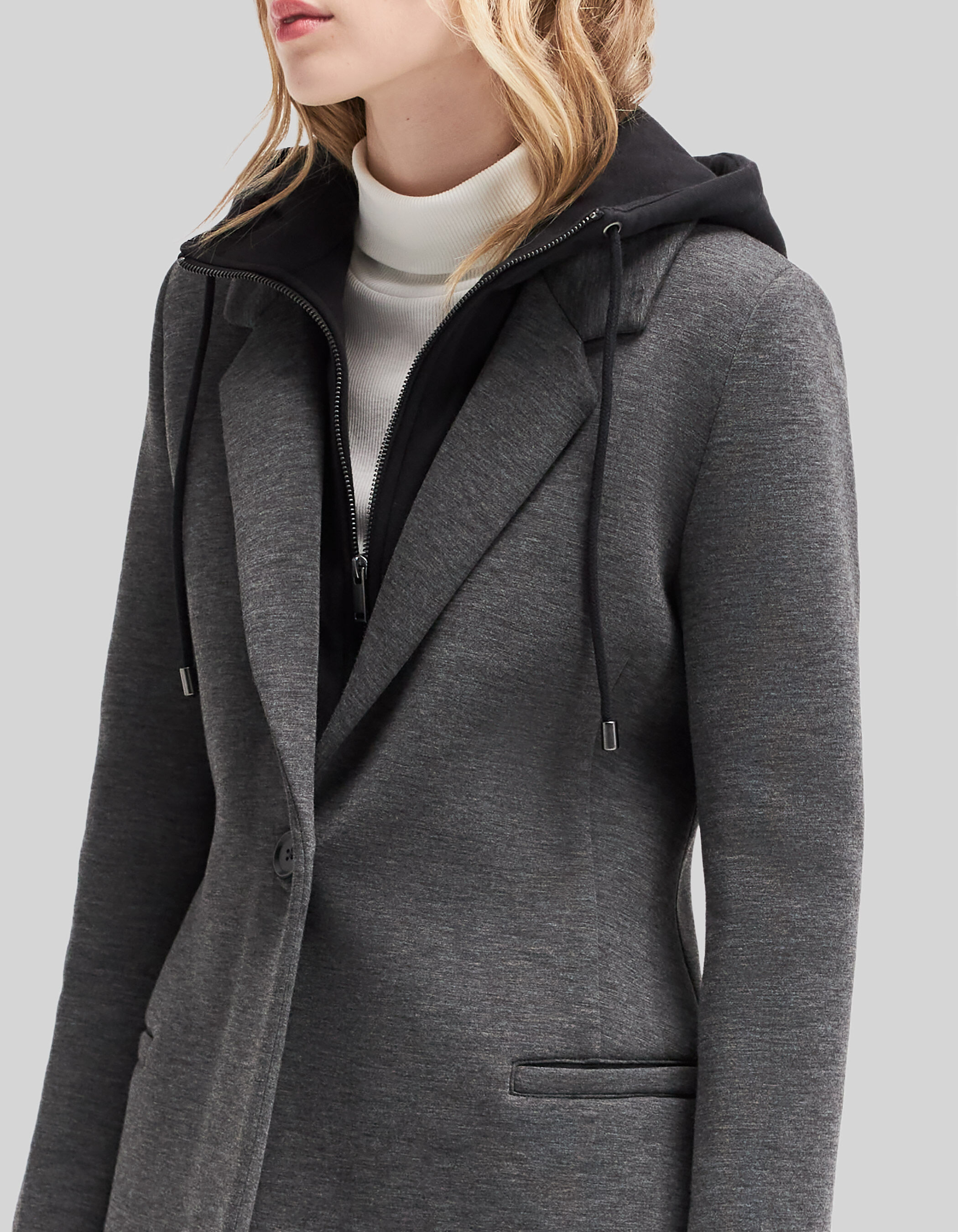 Manteau long en n opr ne et capuche amovible femme