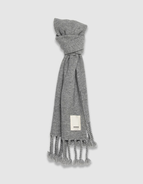 Echarpe grise tricot à franges Femme - IKKS
