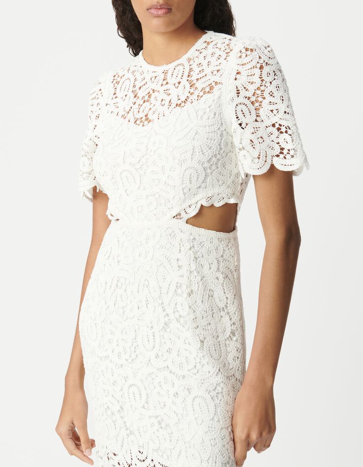 Schickes wei&szlig;es Makramee-Spitzenkleid f&uuml;r Damen-2