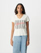 Tee-shirt rock blanc coton bio message et rayures BLONDIE Femme-2