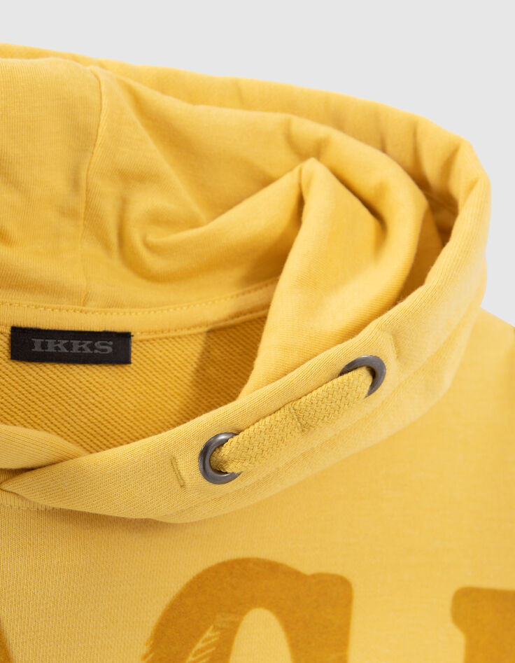 Boys’ yellow hoodie with flocked velvet XL slogan-5