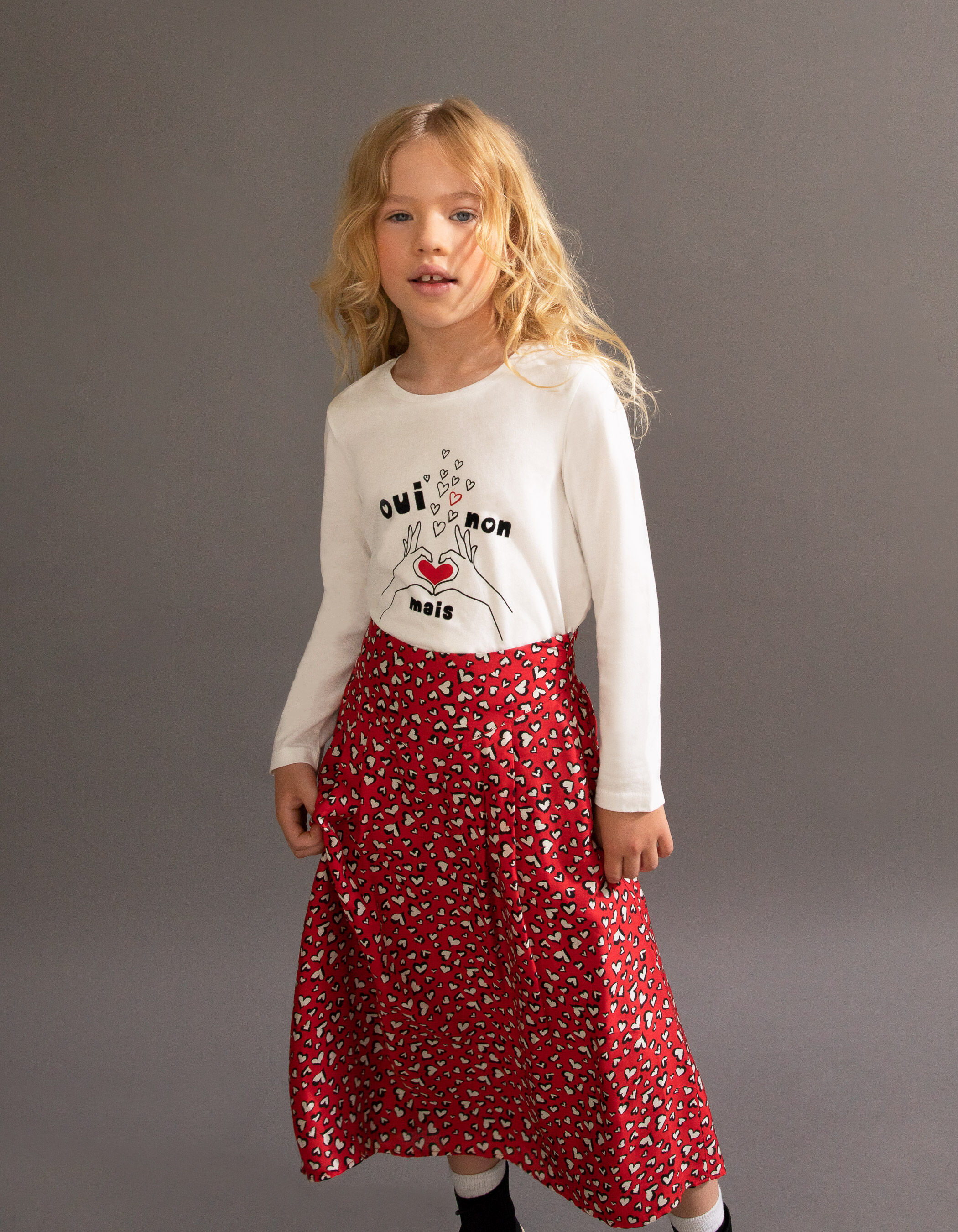 Jupe rouge a imprime c urs mini me fille IKKS