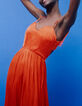 Robe longue asymétrique à dos échancré orange femme-6