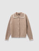 Cardigan beige tricot manches côtelées fille-4