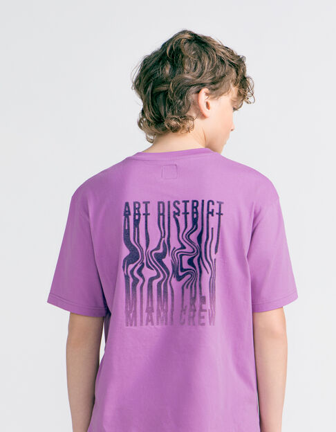 Violettes Jungen-T-Shirt, aufgeflocktes Samtmotiv hinten - IKKS