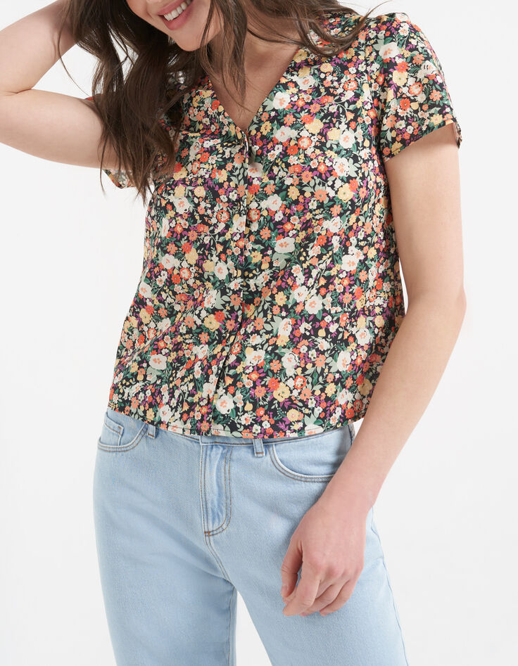 I.Code water pink top + multicoloured flower print-1