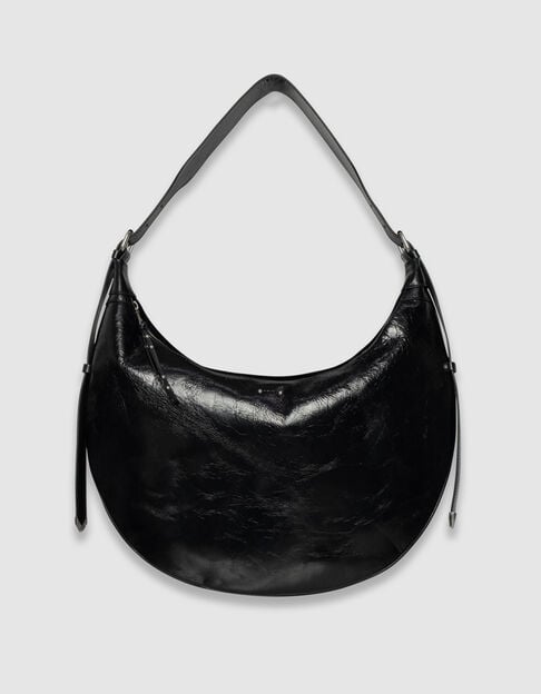 Sac demi-lune noir cuir glacé Allane Femme - IKKS