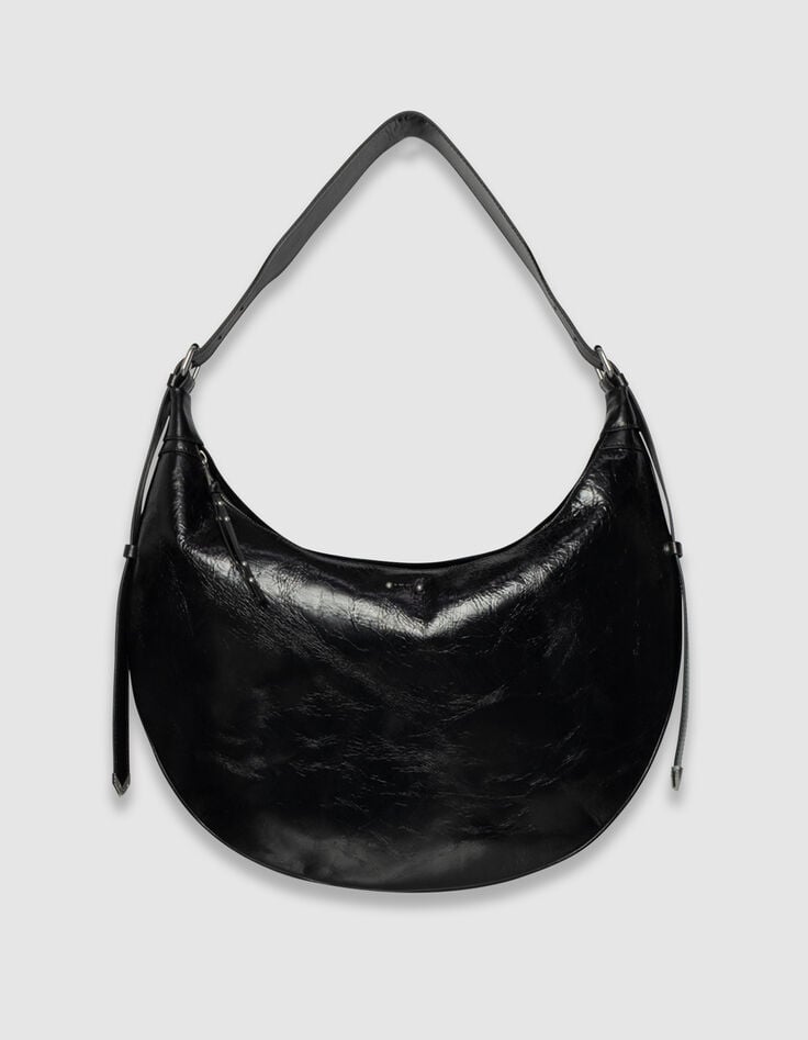 Sac demi-lune noir cuir glacé Allane Femme-1