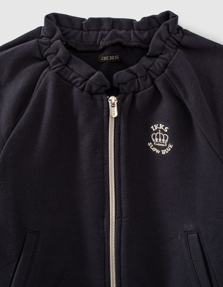 Marineblaue Mädchensweatjacke mit elastischem Ausschnitt-4