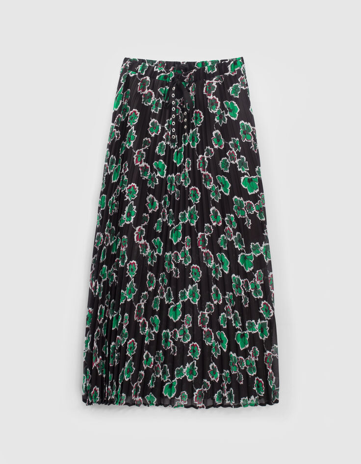 Langer, schwarzer Damenrock mit Maxi-Blumenprint-5