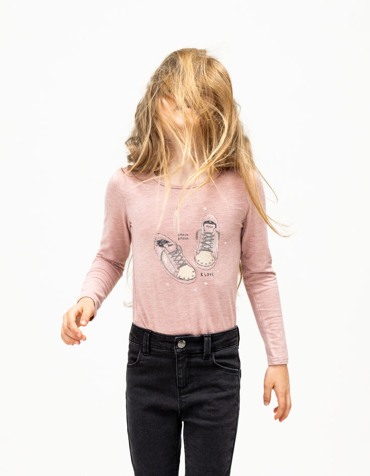 T-shirt rose pailleté visuel tennis lacets brodés fille-2