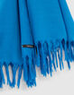 Effen blauwe sjaal met franjes Dames-5