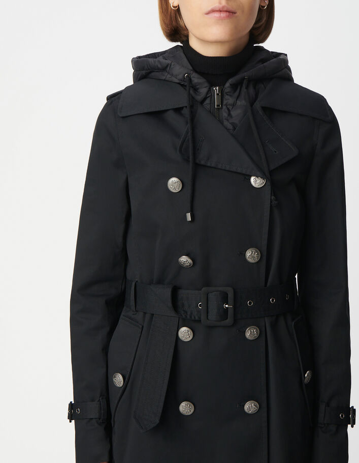 Langer Damentrenchcoat mit abnehmbarer Kapuze-4