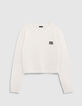 Pull écru tricot cropped broderie message fille-1