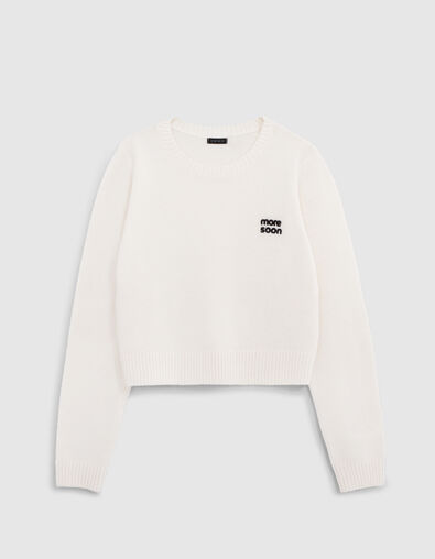 Pull écru tricot cropped broderie message fille - IKKS