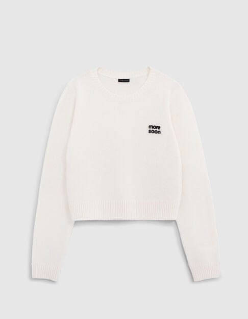 Pull écru tricot cropped broderie message fille - IKKS