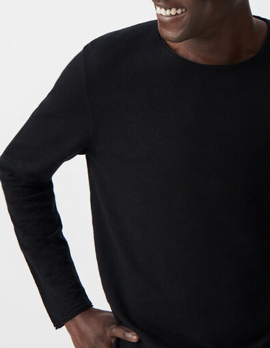 Men's fine-knit black sweater with rolled edges - IKKS