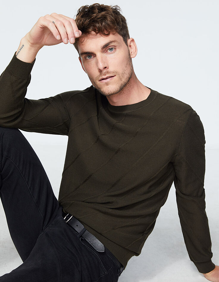 Men’s bronze knit sweater with diagonal lines-1