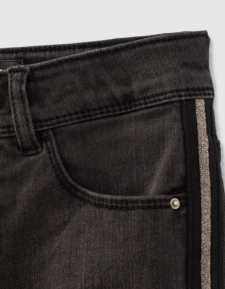 Black Used Slim-Mädchenjeans mit Seitenbändern-4