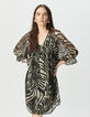 Women’s black voile short dress with zebra print-3