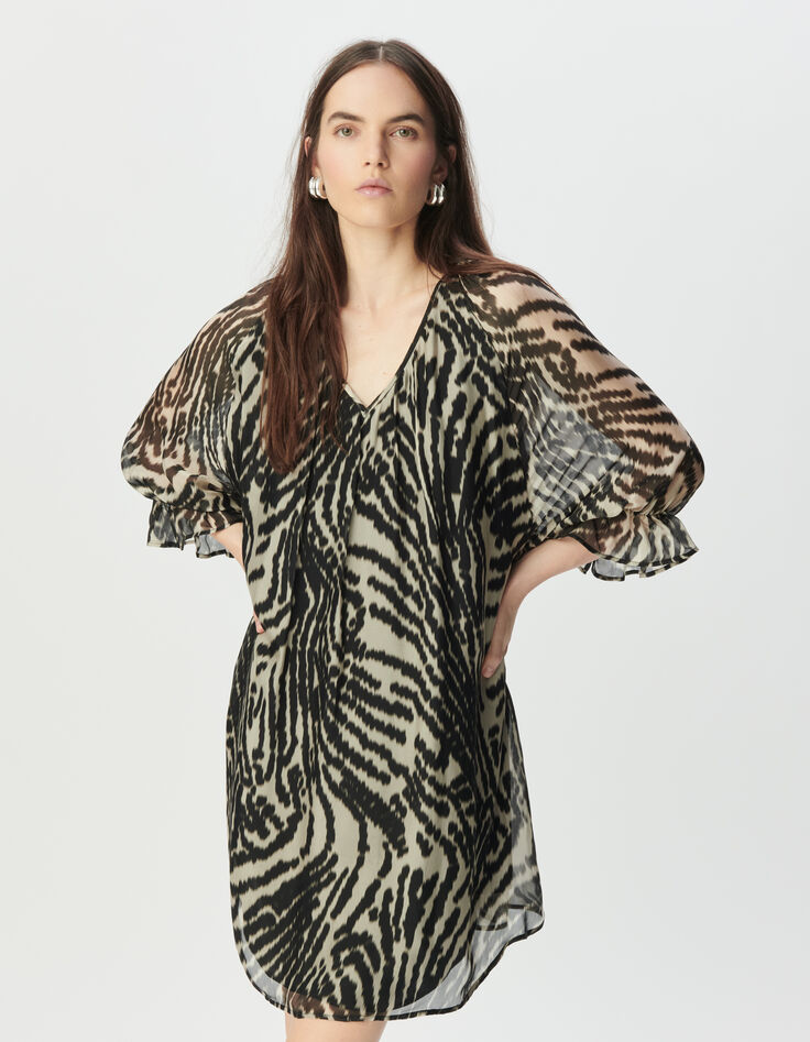 Women’s black voile short dress with zebra print-3 Women’s black voile short dress with zebra print-3