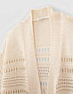 Ecrufarbene Damen-Strickjacke mit Punkten und Fransen-4