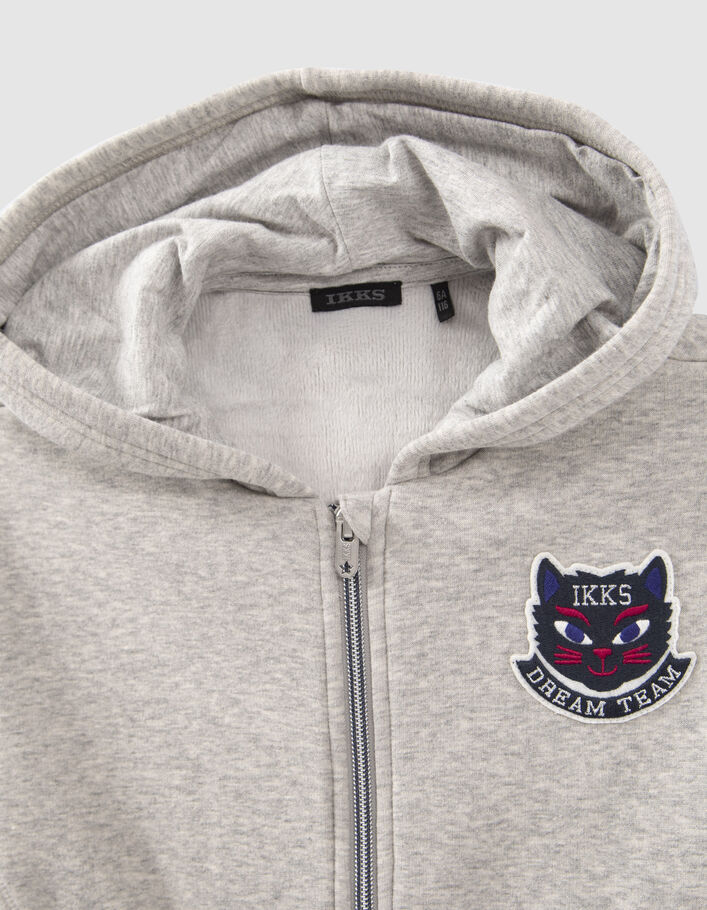 Girls’ grey zipped hooded cardigan with cat badge-3