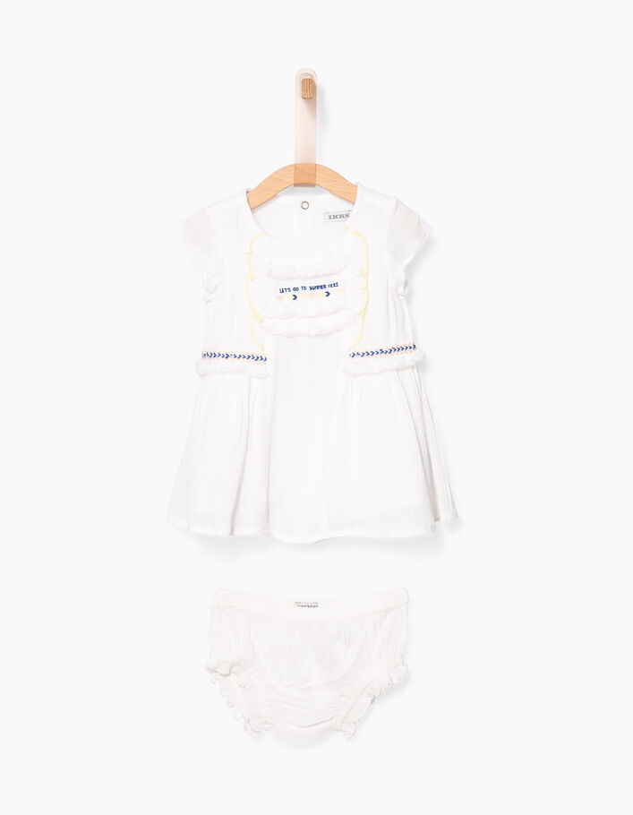 Baby girls' optical white embroidered dress - IKKS
