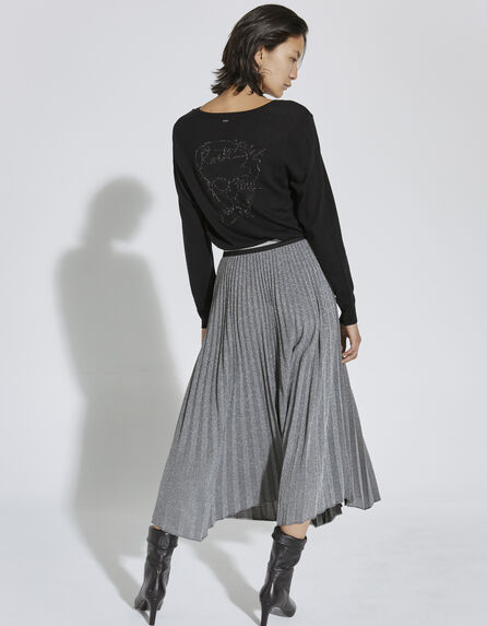 Women’s metallic thread asymmetric pleated midi skirt