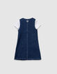 Vestido 2en1 tejido vaquero azul y camiseta blanca ni&ntilde;a-3