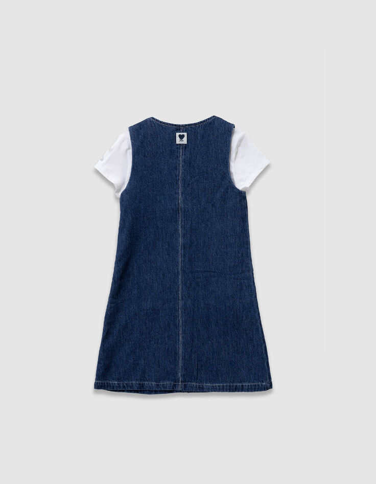 Vestido 2en1 tejido vaquero azul y camiseta blanca ni&ntilde;a-3