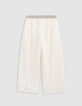 Pantalon large écru plissé élastique pailleté fille-4