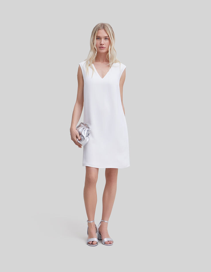 Vestido blanco roto reciclado collar detrás mujer-3