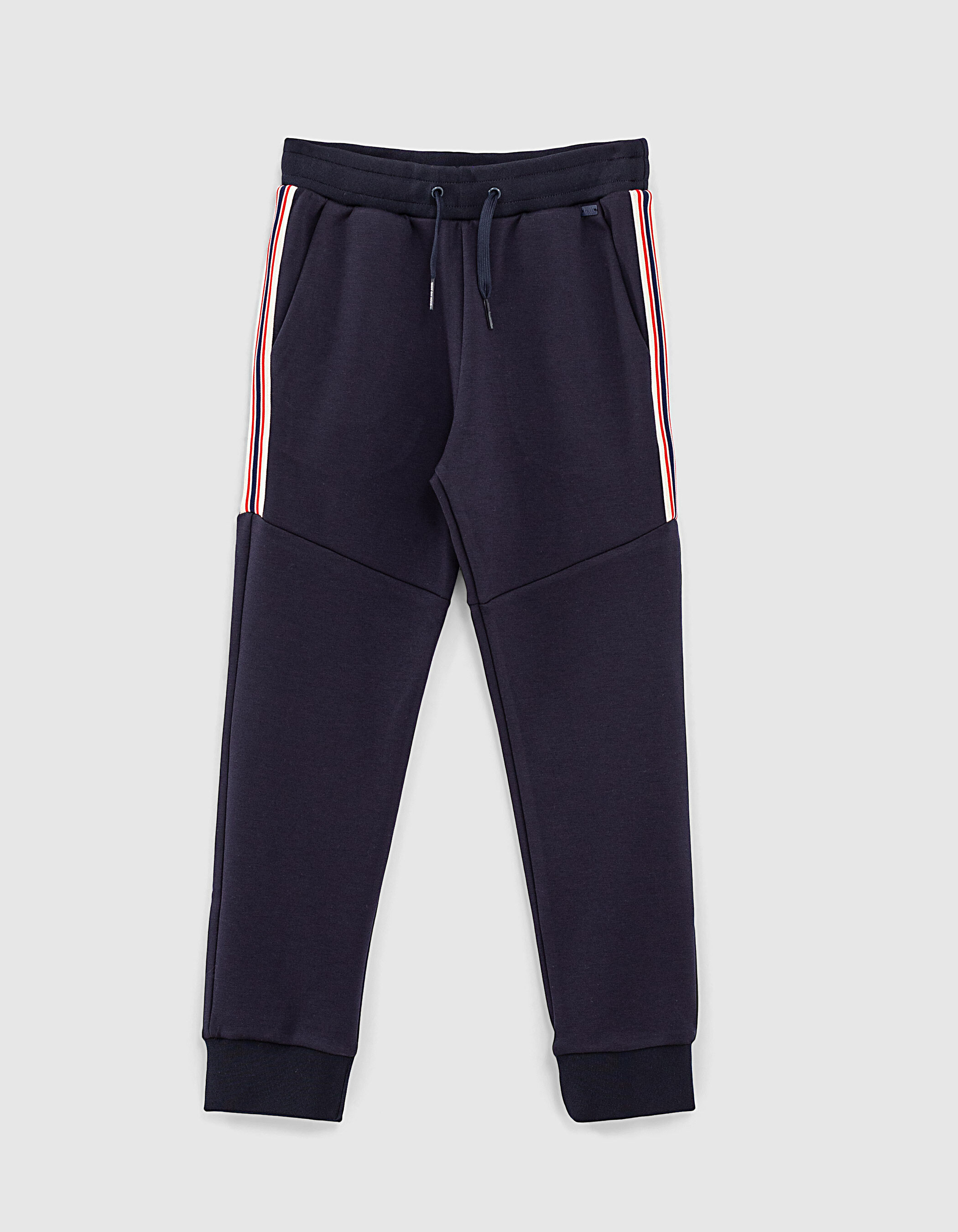 Boys' navy joggers with striped ribbed 