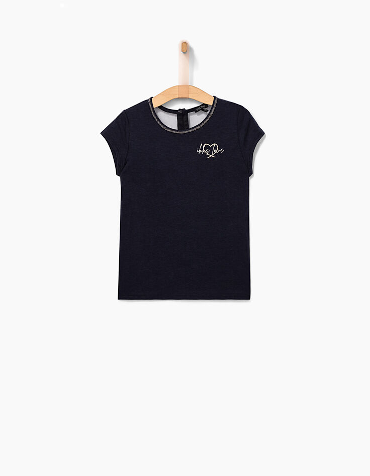 Tee-shirt navy avec résille dos fille-3