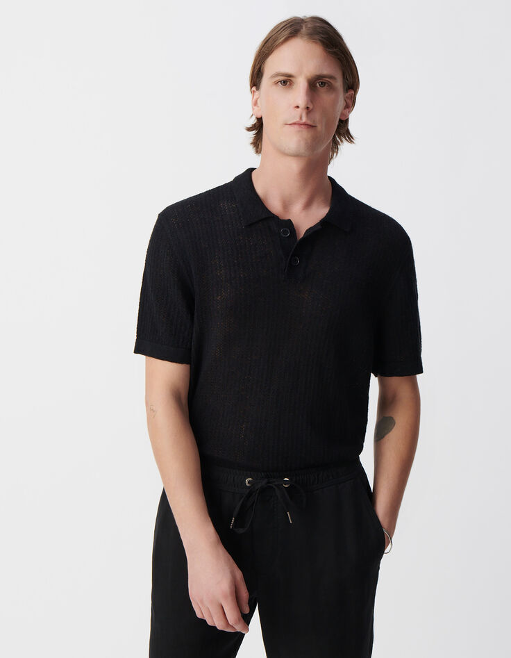 Polo negro punto calado fantasía hombre-2