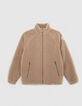 Cárdigan beige sherpa reciclado bolsillos cremallera niño-1