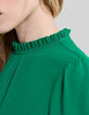 Robe verte upcyclée col collerette Femme-5