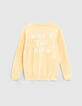 Pull jaune tricot message jacquard au dos garçon-4