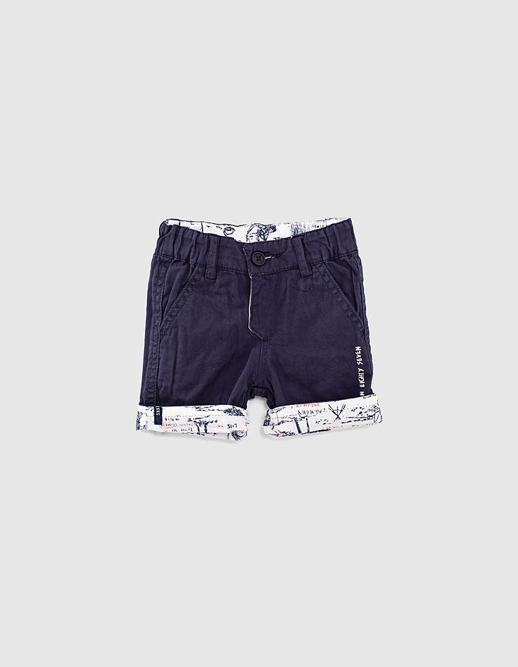 Short réversible navy et imprimé bébé garçon  -3