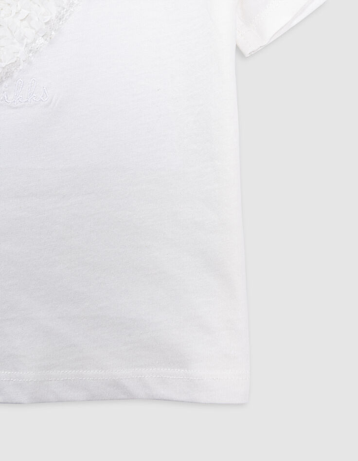 T-shirt écru coton bio coeur en relief fille-5