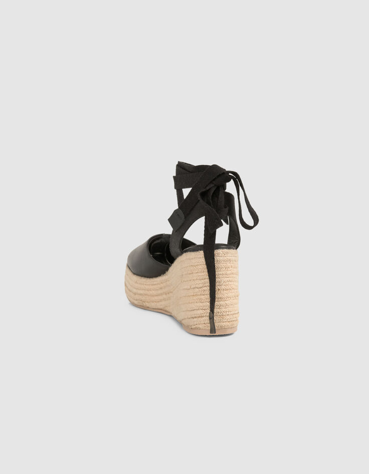 Schwarze Damen-Ledersneakers mit Plateau und Schnürung-3