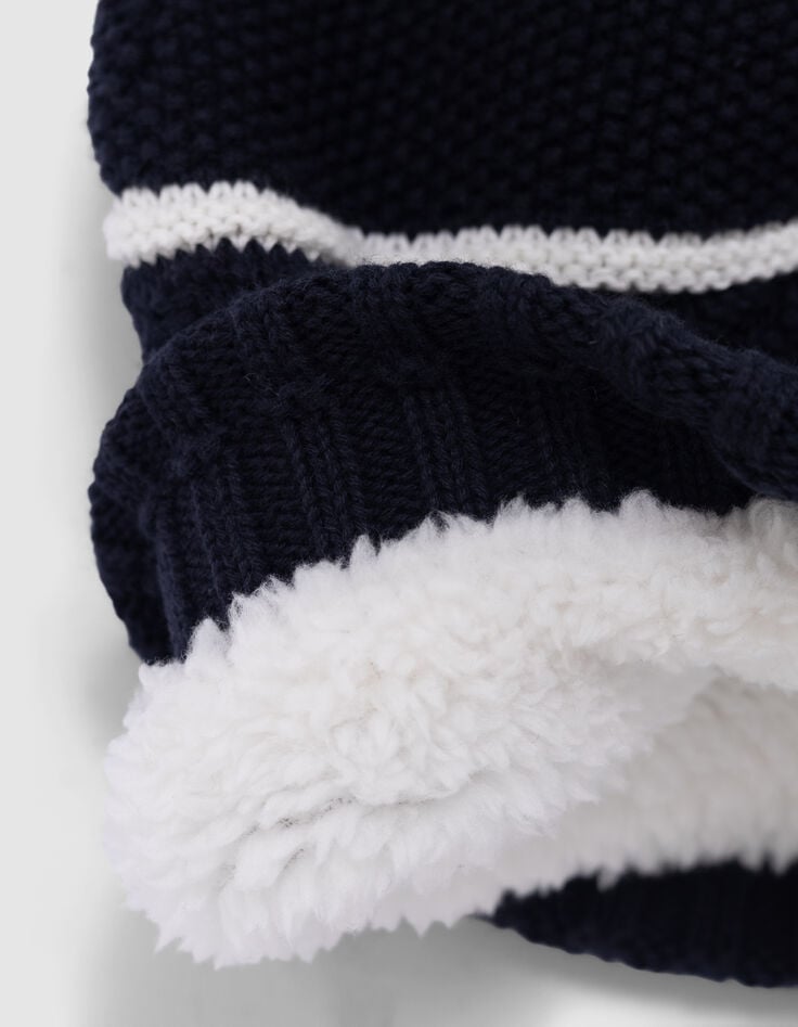 Bonnet marine tricot fourré rayures garçon-4