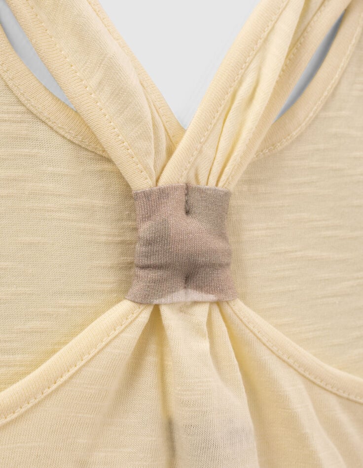 D&eacute;bardeur jaune coton bio peace and love brod&eacute; fille-6