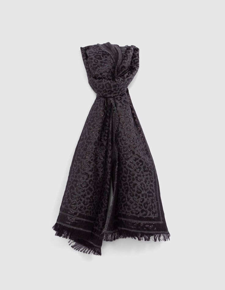 Foulard noir jacquard motif léopard lurex Femme-1