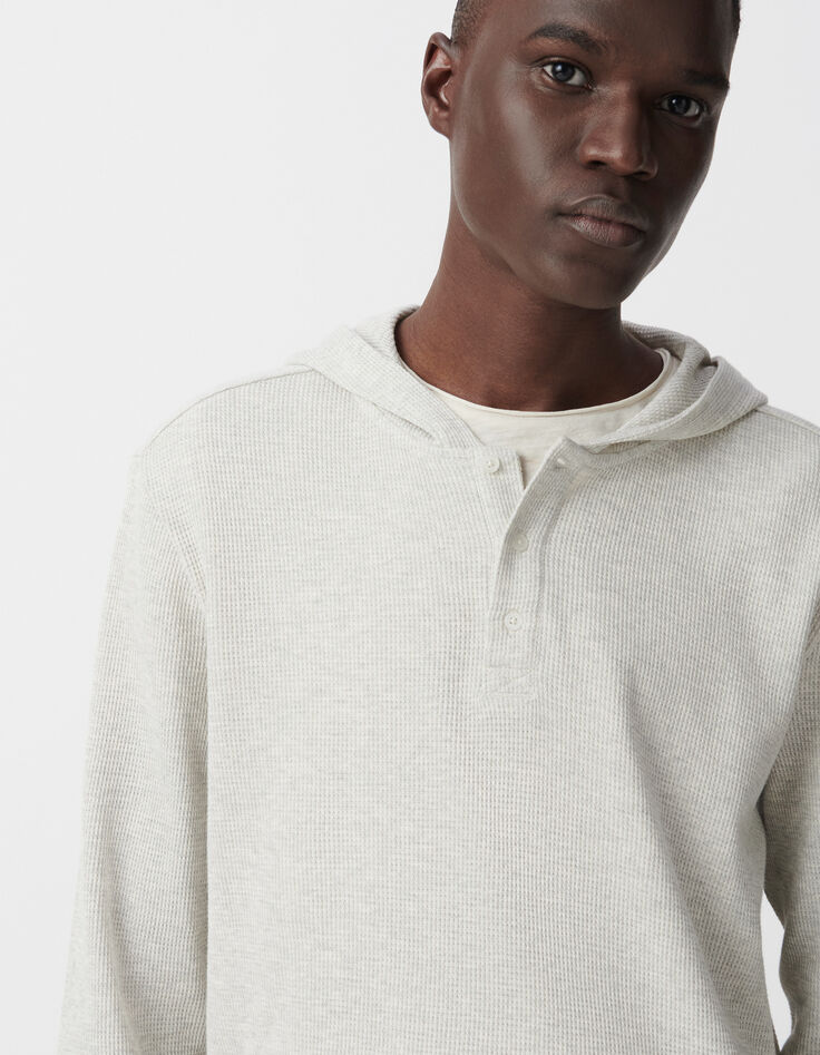 Men’s grey organic cotton waffle hooded T-shirt-4