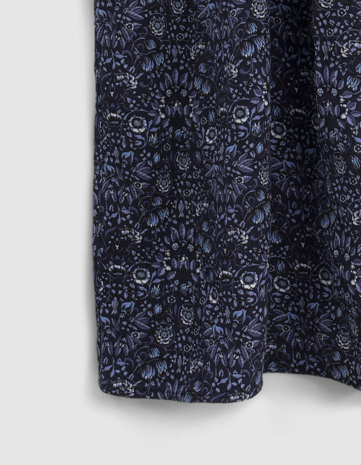 Jupe longue marine imprimé fleurs bleues Femme-3