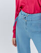 Denim wide leg ceinturé taille haute femme-4