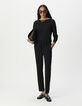 Pantalón recto negro crepé cintura elástica mujer -1